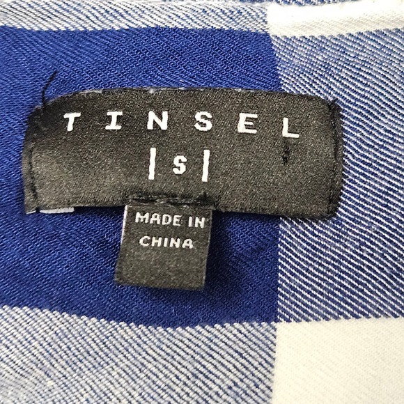 Tinsel Plaid Button Up Shirt Small Navy Blue White Lightweight Casual Minimalist - Picture 5 of 9